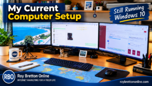 My Dell Precision three-monitor computer setup running Windows 10